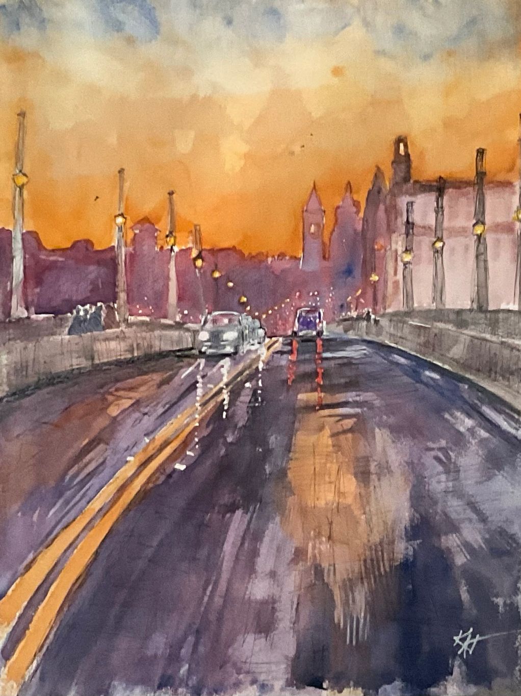 Fire Over the Bridge of Lions
Watercolor on Paper • 12” x 16” • Original Artwork by Kathleen “Kat” T