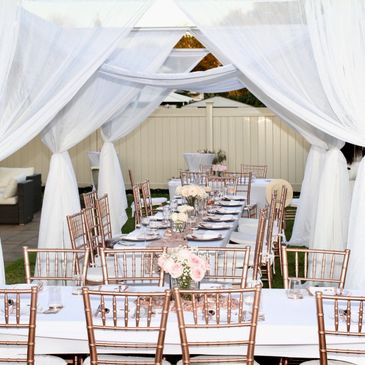 Piper and drape, Chiavari chairs elegant backyard partyw