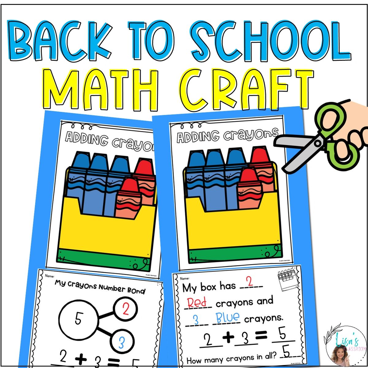 Crayon Back to School Math Craft Craftivity-Addition, Subtract ...