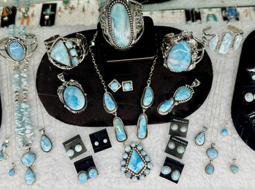 Display of jewelry with blue stones.