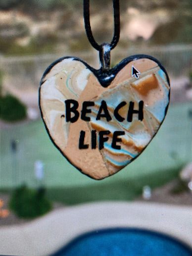 Beach Life - Heart pendant in all the fun beachy colors - Turquoise and tan.  