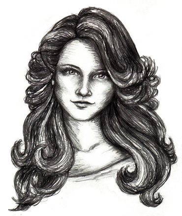 Portrait of young beautiful girl with long 1980s-style feathered hair