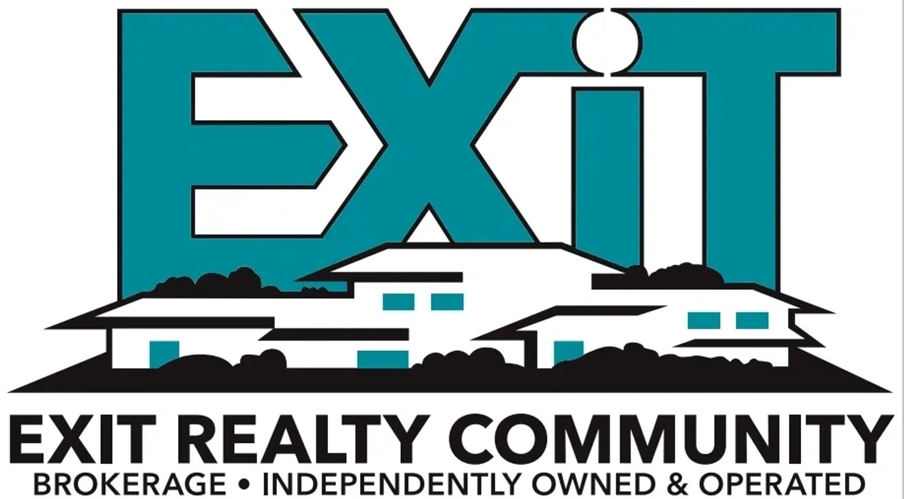 Logo of Exit Realty Community with house illustrations and bold text.
