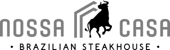 Logo with stylized text 'NOSSA CASA' and a geometric roof design.