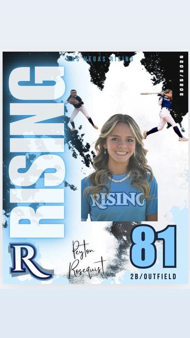 Softball player Peyton Rosequist featured with action shots and team branding.