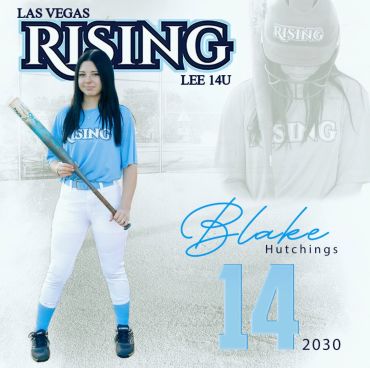 Young baseball player Blake Hutchings poses with bat for Las Vegas Rising team poster.