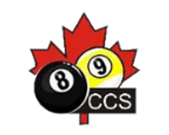 Logo with a maple leaf and billiard balls.