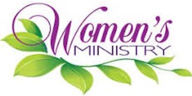 Elegant Women's Ministry logo with purple text and green leaves.