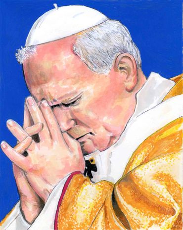 Saint Pope John Paul in prayer drawn by John Petermeier