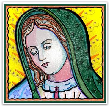 Virgin Mary drawn with color pencil. By John Petermeier