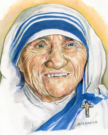 Mother Theresa drawn with colored pencil by John Petermeier