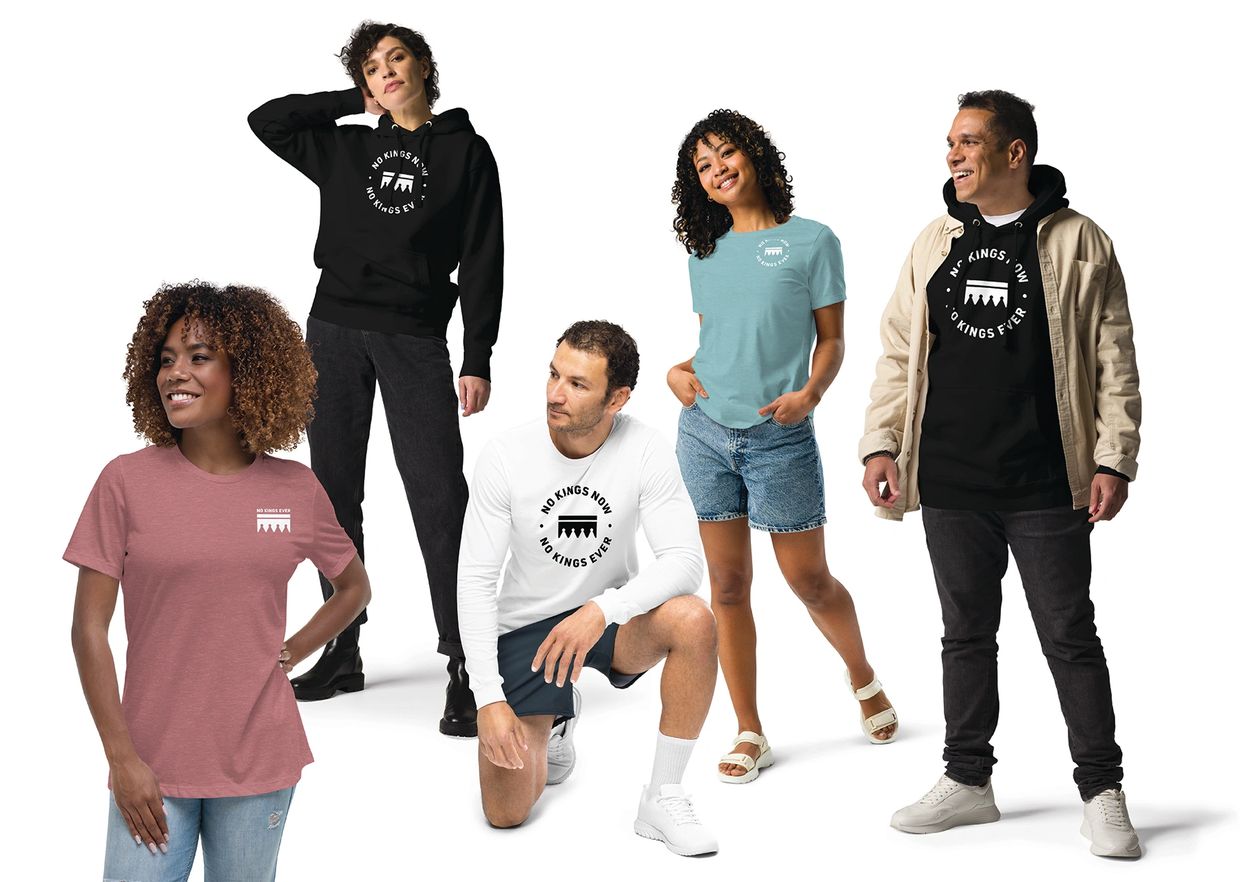 No Kings Ever is the definitive brand opposition to MAGA. It employs a logo with the words “NO KINGS EVER” and a stylized upside-down crown. The upside-down crown is one that cannot be worn, hence "no kings ever".  



Visit our store, and proudly display your support for our democracy, the Constitution and the organizations fighting to preserve it.