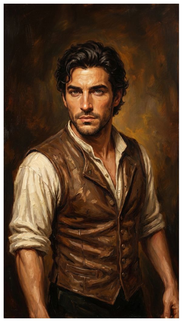 Portrait of a rugged man in a brown vest and white shirt.
