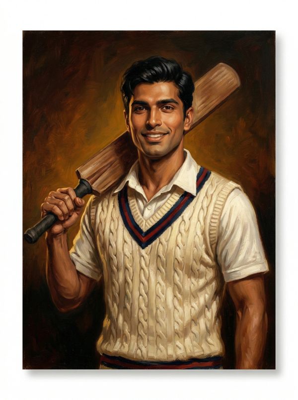 Portrait of a smiling cricketer with a bat.