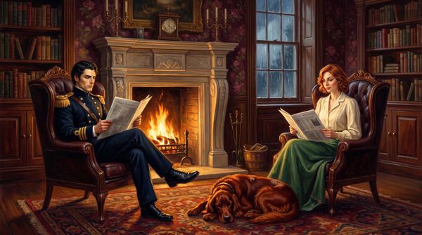 The Commodore and Miss Sloane reading the Sunday Broadsheets