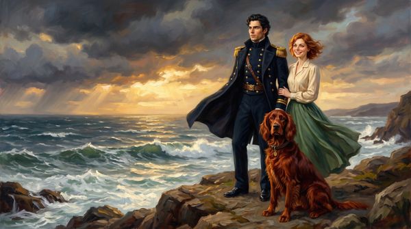 The Commodore and Miss Sloane looking out over the Irish Sea at South Stack, Holyhead. Wales