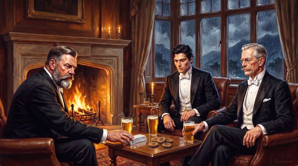 The Commodore (Center) Holding Court with Otto Krieger (Left) and Baron Von Kessler (Right)