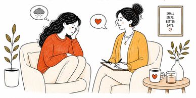 Illustration supporting depression and mood disorders with therapy.