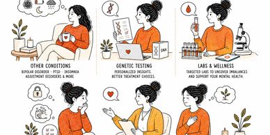Illustration highlighting genetics, labs, and OCD care.