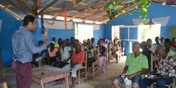 Community building meeting in Fond Des Blancs, Haiti 