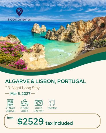 Scenic Algarve and Lisbon travel package with sunset cliffs and beach.