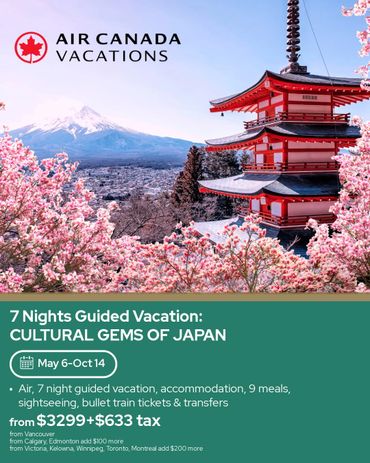 Air Canada Vacations offers a 7-night guided tour of Japan's cultural gems.