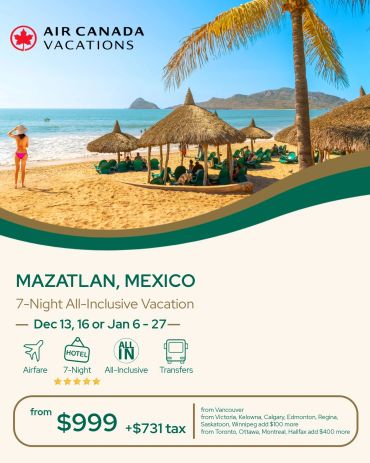 Air Canada Vacations beach getaway in Mazatlan, Mexico.