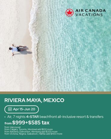 Relax on the beautiful Riviera Maya beach with Air Canada Vacations.