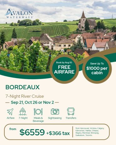 Avalon Waterways Bordeaux 7-night river cruise offer.