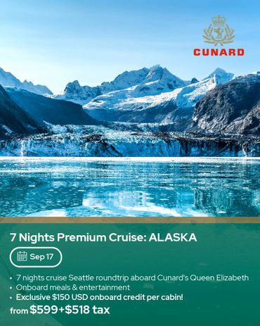 Scenic Alaska cruise with Cunard's Queen Elizabeth from Seattle.