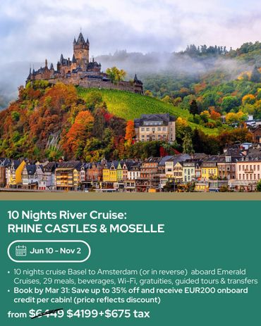 Scenic river cruise featuring Rhine castles and charming towns from Basel to Amsterdam.
