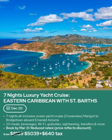 Scenic Eastern Caribbean yacht cruise with stunning island views and luxury amenities.
