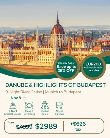 Danube &amp; Highlights of Budapest 9-night river cruise from Munich to Budapest.