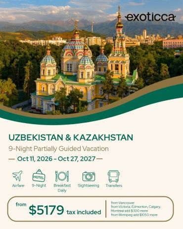 Travel deal for Uzbekistan and Kazakhstan vacation in 2026-2027.