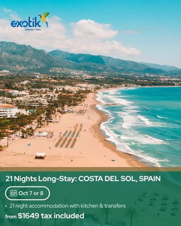 Scenic Costa del Sol beach with long-stay accommodation offer.