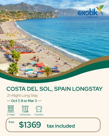 Scenic beach vacation offer in Costa del Sol, Spain.