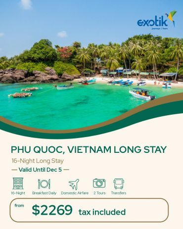 Phu Quoc Vietnam 16-night stay package with tours and transfers.