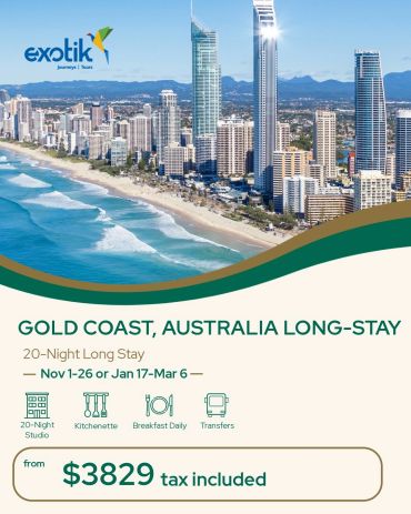 Gold Coast, Australia 20-night stay for $3829 with amenities.