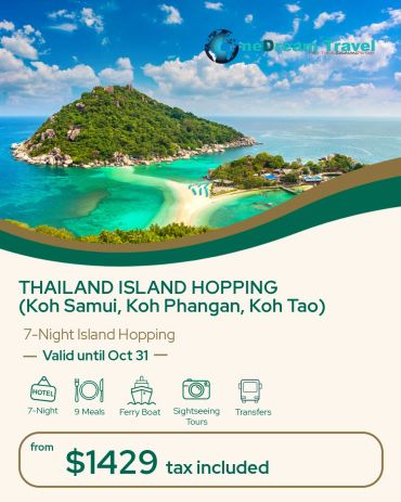 Thailand island hopping package for $1429, including 7 nights, meals, and tours.
