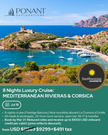 Luxury 8-night Mediterranean cruise with Ponant and Smithsonian Journeys.