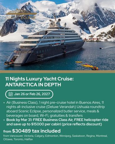 Luxury 11-night Antarctic yacht cruise aboard Scenic Eclipse with exclusive perks.