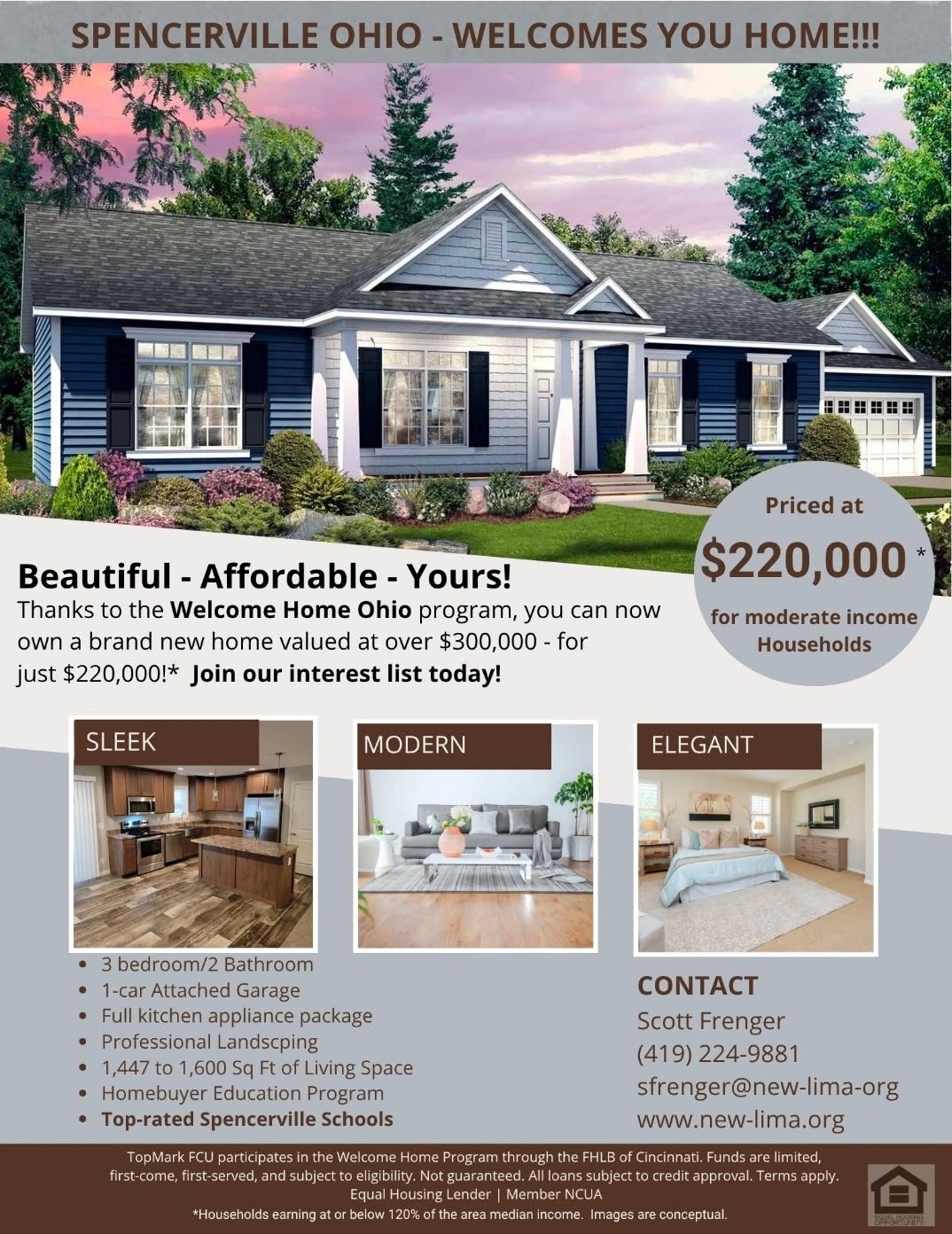 New affordable homes in Spencerville, Ohio, priced at $220,000 for moderate income households.