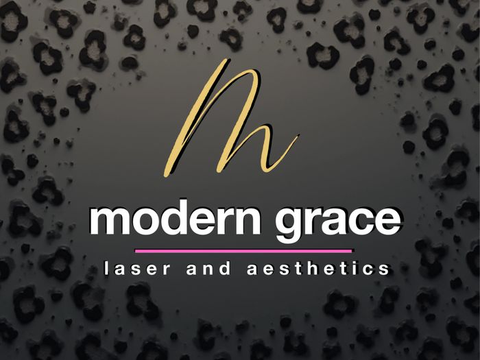 Logo for Modern Grace laser and aesthetics with a dark floral background.