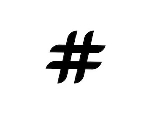 Black hashtag symbol on a white background.