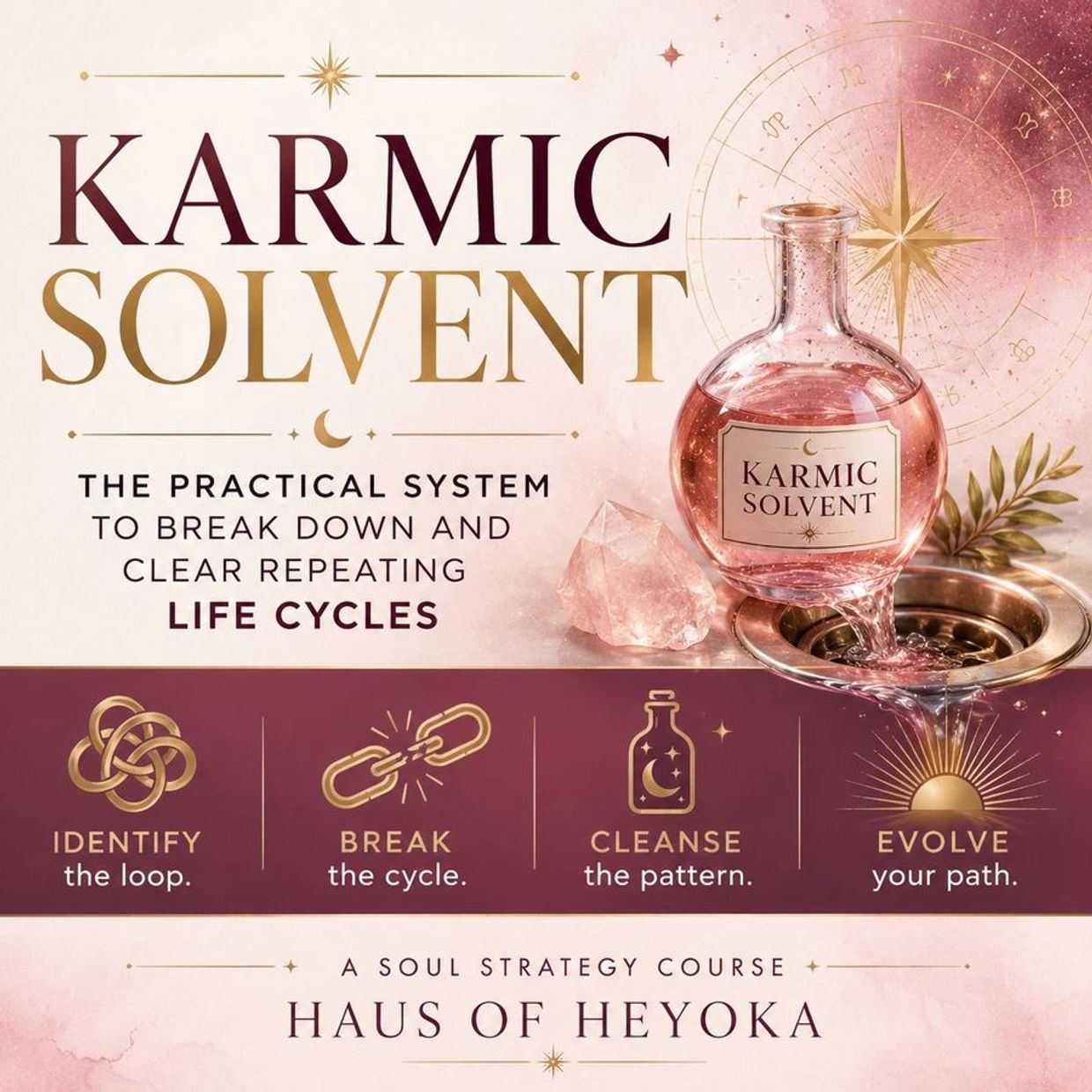 Promotional image for 'Karmic Solvent' soul strategy course.