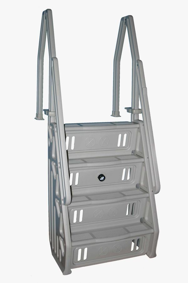Plastic ladder with handrails and four steps.