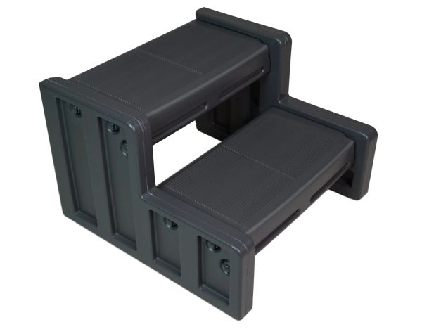 Black plastic two-step ladder.