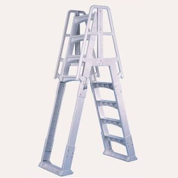 White plastic step ladder with handrails.