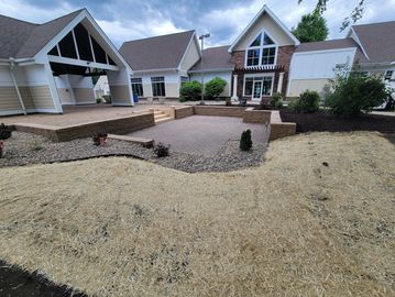 Commercial, apartment building, wall, seed, patio, rock