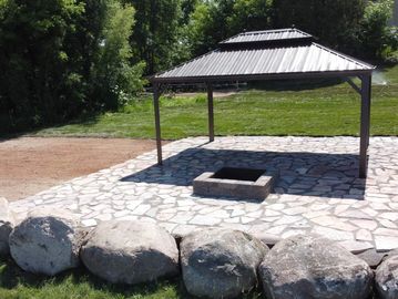 Gazebo, flag stone patio graduation party natural stone fire pit